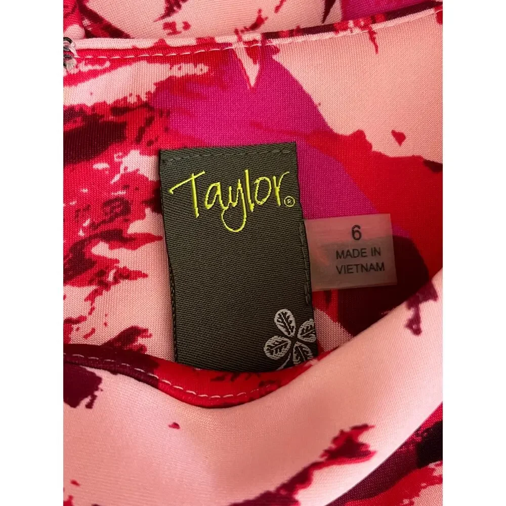 Taylor Pink Red Floral Scuba Fit &‎ Flare Sleeveless To Knee Back Zipper Dress 6